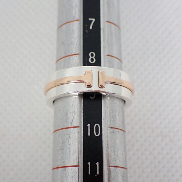 TIFFANY/ 925/750 T TWO combination narrow ring size 9 - Picture 8 of 9